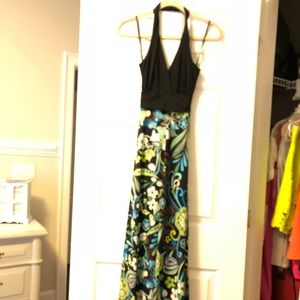 Long halter dress with floral skirt